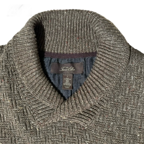Tasso Elba Wool Blend Shawl Knit Texture Heritage Grandpa Sweater Brown Sz Large - Picture 4 of 4
